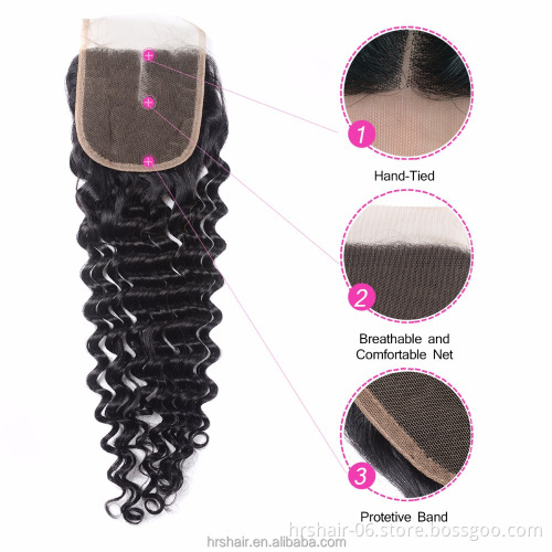 Brazilian Virgin Hair With Closure Deep Wave With Closure Queen Hair Products Human Hair Bundles With Closure